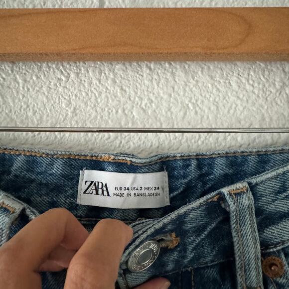 Zara Wide Leg Jeans Womens 2 distressed medium wash high rise zipper fly - Picture 3 of 6